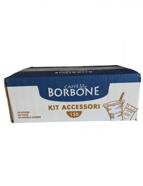 Kit 150 Becher, Rührstäbe und Zucker Borbone